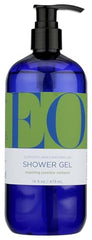 EO Jasmine Verbena Shower Gel bottle on a shelf for a refreshing cleanse