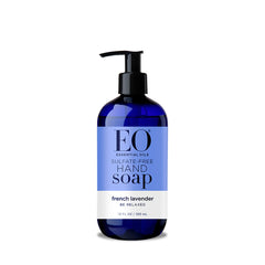 EO Savon mains Lavande Française – bouteille pompe, mousse douce et hydratante.
