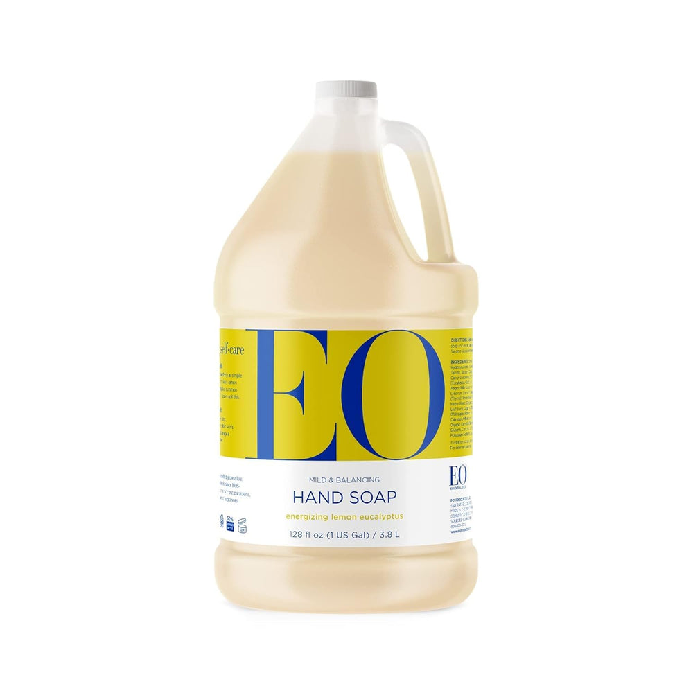 EO Savon mains citron-éucalyptus en bouteille 1 galon, nettoyage doux et rafraîchissant au quotidien.