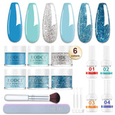 Kit Dip Eodci montrant l’ensemble de 12 pièces pour démarrer une manucure à domicile.
