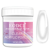 Poudre acrylique claire Eodci en bouteille pour préparation des ongles.