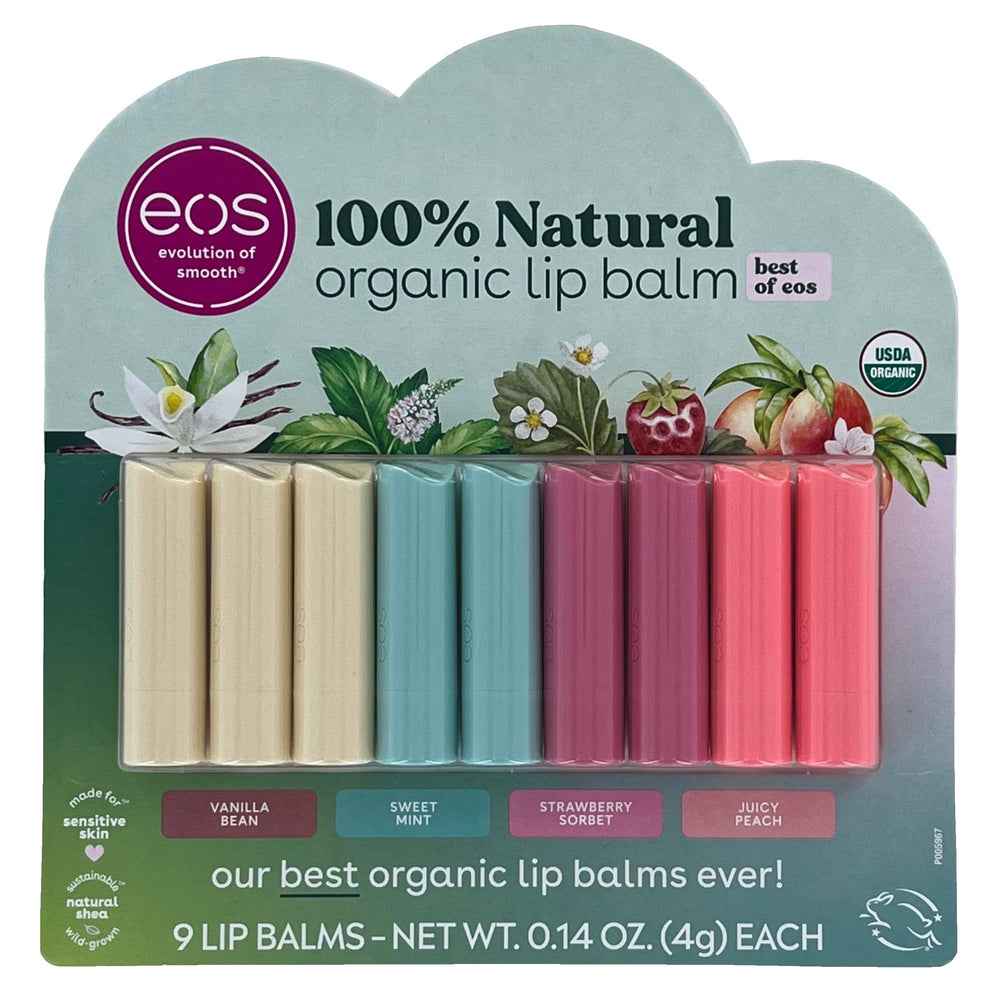 EOS Best of eos Baume à Lèvres vanille gousse photo-produit montrant soin hydratant des lèvres