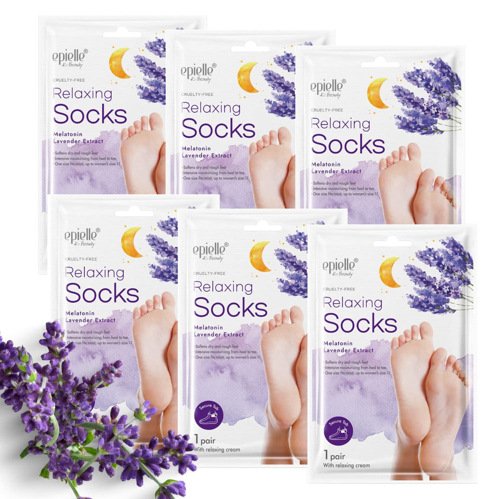 Epielle masque-pieds relaxant, 6 paires, premier pas vers pieds plus doux.