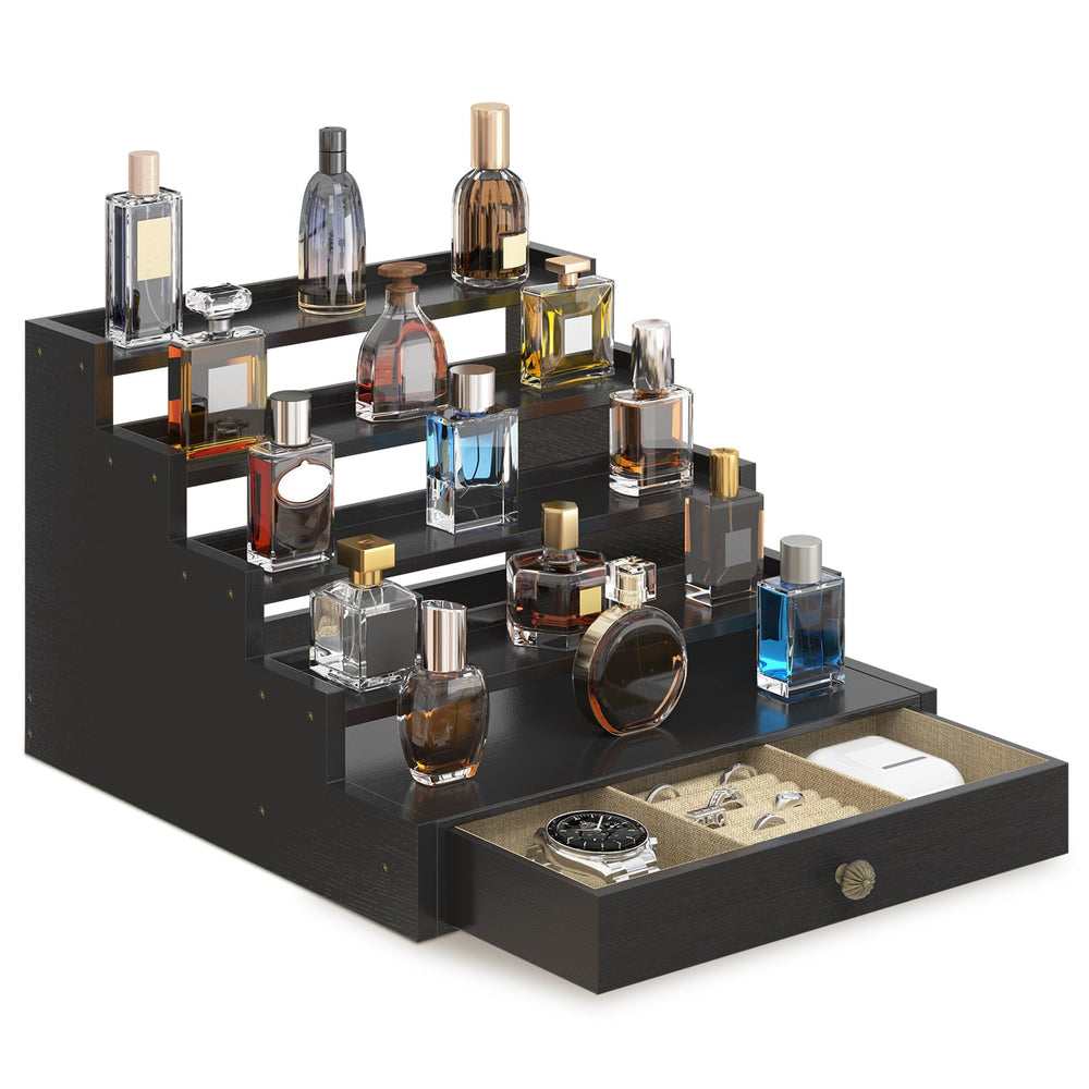 EsLuker.ly organisateur parfums bois, cinq niveaux, accès rapide aux flacons.