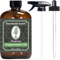 Essentially KateS huile essentielle Menthe Poivrée, bouteille verre pompe, usage rafraîchissant et diffuseur pratique.