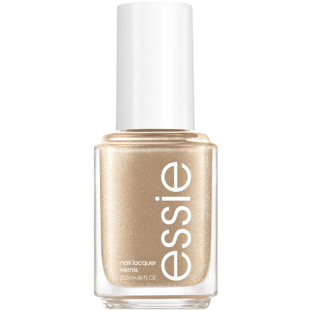 Vernis Essie Good As Gold, flacon doré, fini brillant pour une manucure chic.