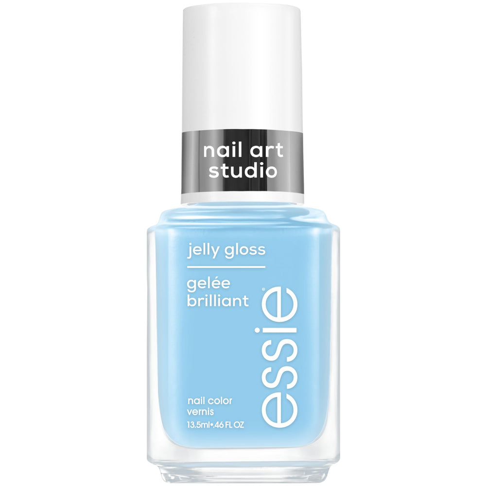 Vernis essie Jelly Jelly Sky sur la bouteille, démontrant la teinte bleue translucide.