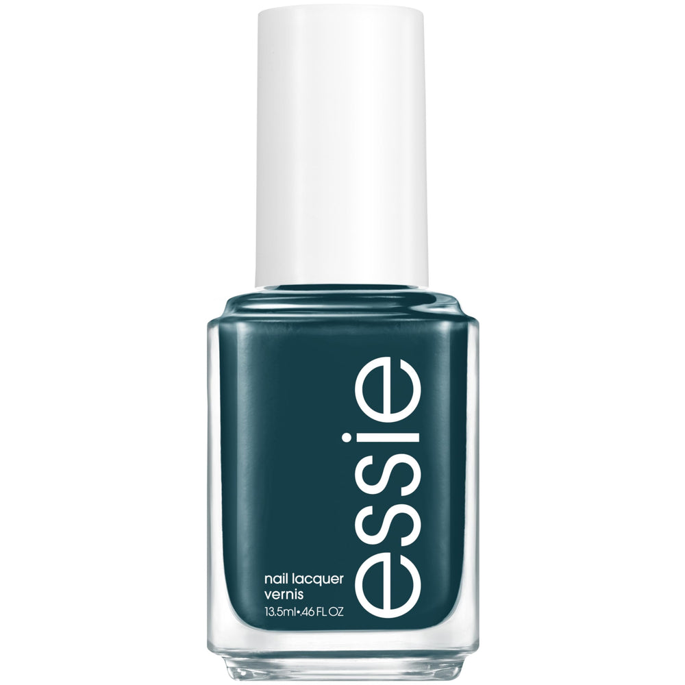 Vernis essie bleu-vert lacté avec fini crème et couvrance lisse.