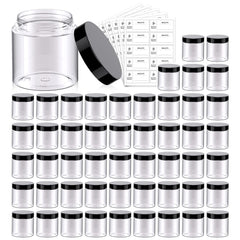 Pot Eternal Moment transparent 4 oz avec couvercle noir, idéal pour cosmétiques et échantillons.
