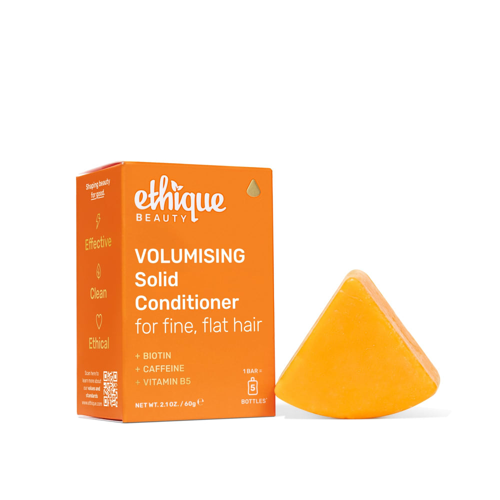 Ethique barre-apres-shampooing-volume-biotine, vue frontale montrant le soin volumisant.