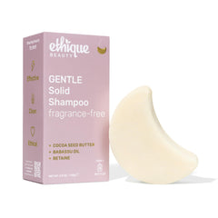 Ethique Gentle Unscented Shampoo Bar packaging highlights plastic-free design for sustainable care