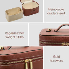 ETOILE Mini Vanity Case Ginger Brown intérieur avec diviseurs amovibles pour organiser facilement.
