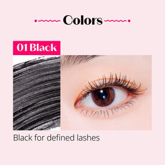 ETUDE Curl Fix Mascara on lashes shows lifted curl and defined separation.