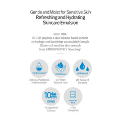 ETUDE SoonJung Émulsion: appliquer matin et soir pour une routine douce.