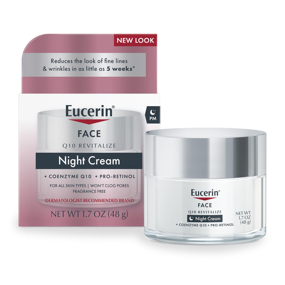 Eucerin Q10 Nuit crème anti-rides — pot visible, soin doux pour peaux sensibles.