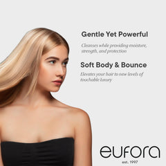 Eufora Bodifying Shampoing — étiquette claire démontrant protection durable de la couleur