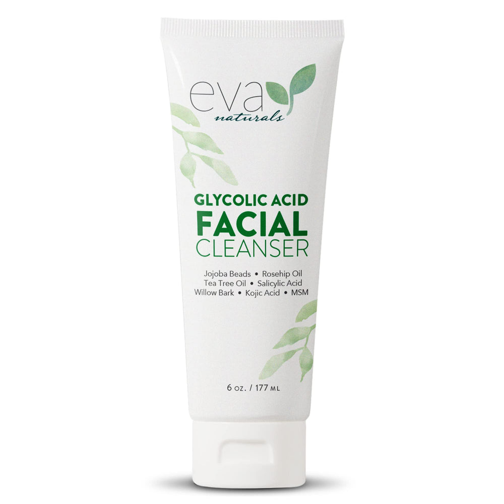 Eva Naturals nettoyant visage à acide glycolique, bouteille – exfolie en douceur pour peau lumineuse.