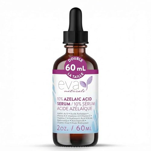Eva Naturals Sérum azélaïque 10% en bouteille, teint plus lumineux.