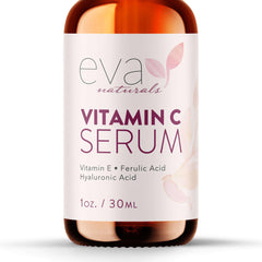Sérum Eva Naturals en bouteille, teint uniforme et lumineux grâce à la vitamine C.