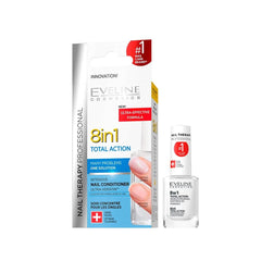 Flacon Eveline Total Action 8 en 1: soin des ongles renforçant et protégeant.