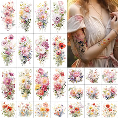 Everjoy tatouage fleurs aquarelle grandes, effet réaliste et durable.
