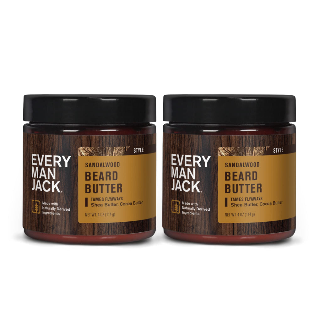 Every Man Jack Beard Butter, parfum santal subtil, hydrate et démêle les barbes sèches.