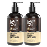 Every Man Jack Beard + Face Wash bottle front with vanilla cedar scent for daily cleansing
