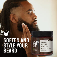 Application du beurre barbe sans parfum Every Man Jack.