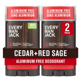 Every Man Jack Cedar + Red Sage deodorant pack showing aluminum-free protection for daily wear