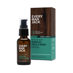 Huile barbe Every Man Jack sel marin en bouteille pour hydratation et parfum frais.