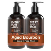 Every Man Jack nettoie barbe et visage avec mousse légère et parfum bourbon subtil.