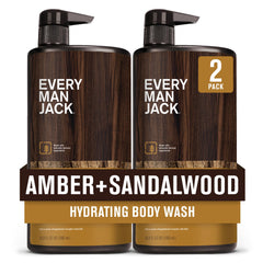 Gel douche nourrissant Every Man Jack avec ambre et santal, hydratation douce assurée.