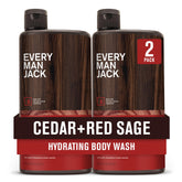 Every Man Jack – bouteille-douche cèdre-sauge rouge, hydratation légère et parfum boisé.