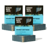 Every Man Jack savon coco-driftwood, parfum frais et nettoyage en profondeur.