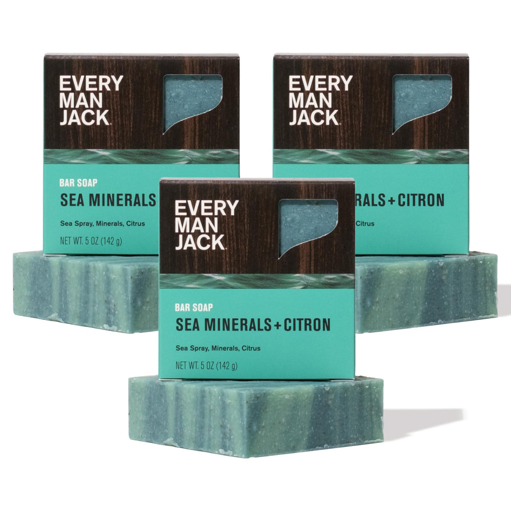 Savon solide Every Man Jack 3-pack, nettoyage en profondeur et parfum frais.