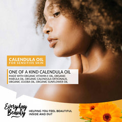 Everyday Beauty calendula oil label highlights organic ingredients