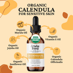 Ingrédients bio calendula et huiles végétales, soin nourrissant pour le visage.