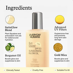 Everyday Humans Sun Glazed being applied on forearm demonstrates lightweight dry oil.