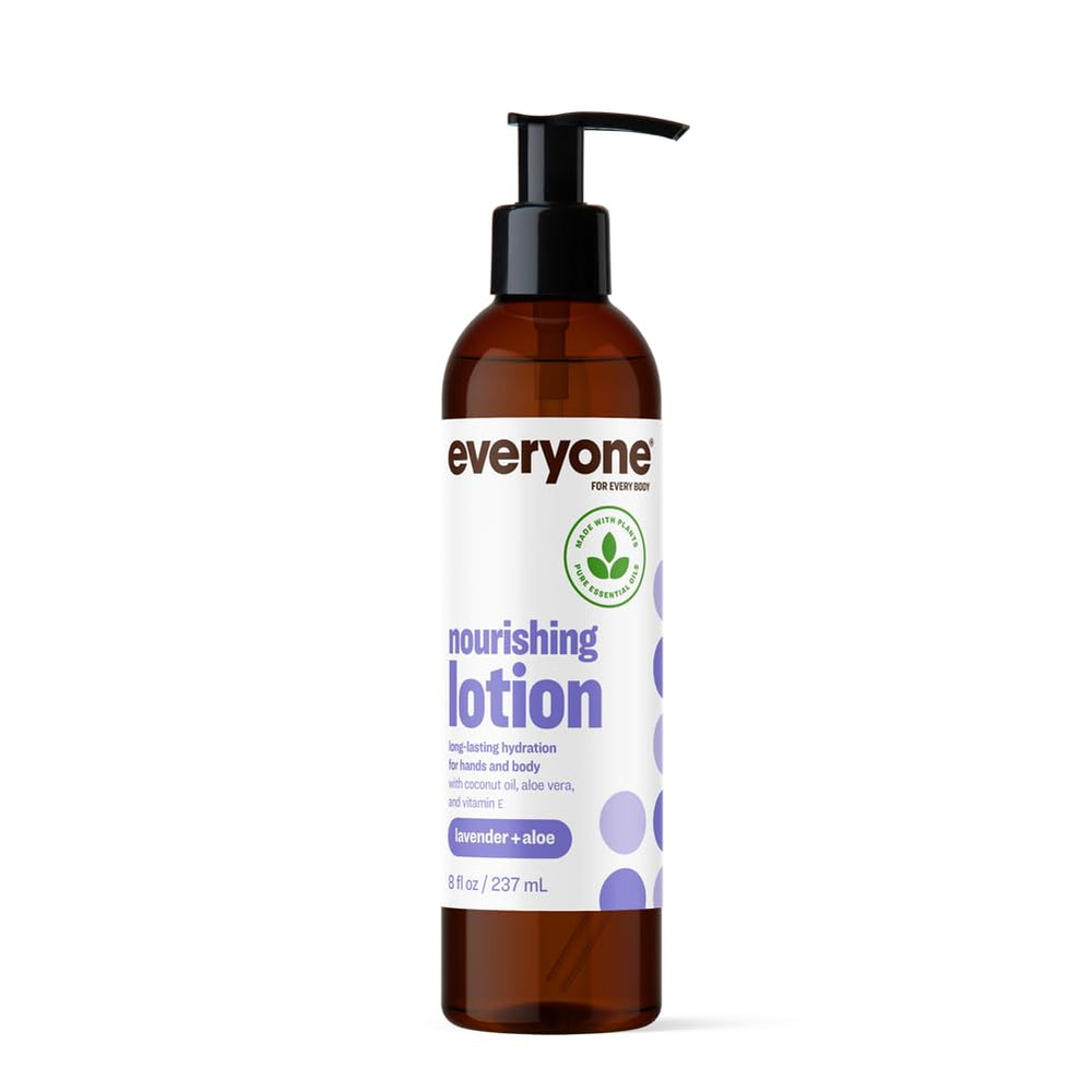 Everyone : bouteille de lotion lavande et aloe offrant hydratation légère et parfum apaisant
