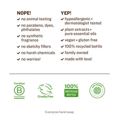 Everyone savon-main citron-mandarine avant-après, emballage simple et recyclable.