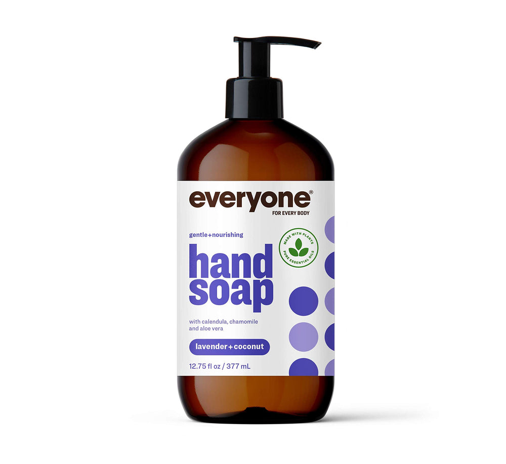 Savon Everyone mains, bouteille en plastique recyclé, parfum lavande et coco.