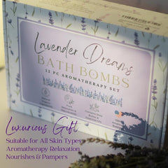 Bombes de bain EvolutionUSA Lavande Rêves; couleurs vibrantes pour une baignade sensorielle.