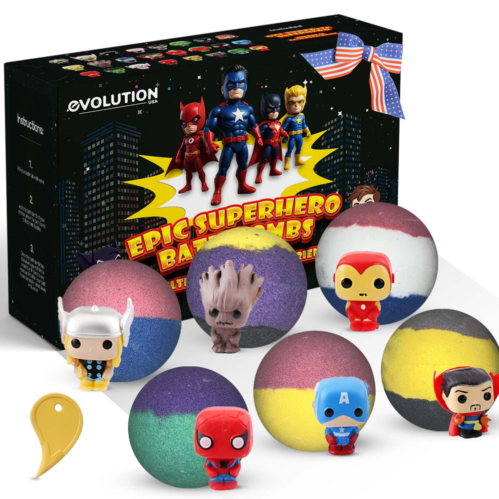 EvolutionUSA bombes bain super-heros avec jouet inclus, couleurs vives