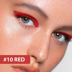 eyeliner gel rouge avec fini paillettes pour un look spectaculaire.