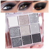 Palette evpct avec 9 couleurs paillettes argent-gris pour divers looks.