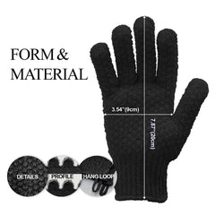 Détails de grains fins des gants Evridwear pour une exfoliation précise.