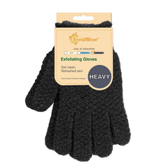 Gants Evridwear exfoliants en action sous la douche, exfoliation douce et efficace.