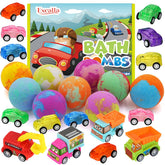 Excalla bath bombs with pull-back cars inside for bath-time surprises