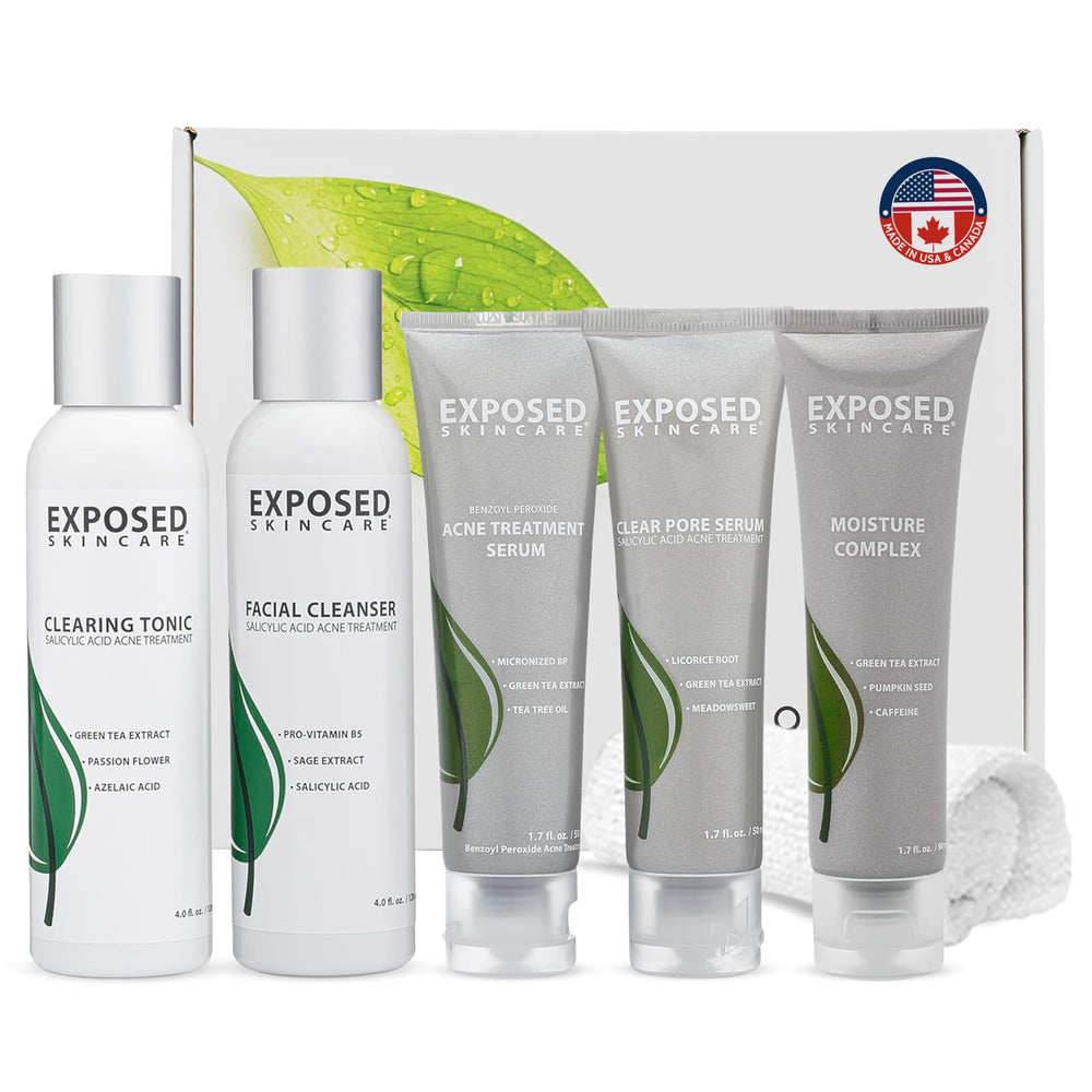 Exposed Skin Care ensemble de produits, vue d’ensemble pour une routine anti-acné.