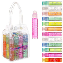 Expressions girl 12pc roll-on lip gloss set with case for safe kid play and storage